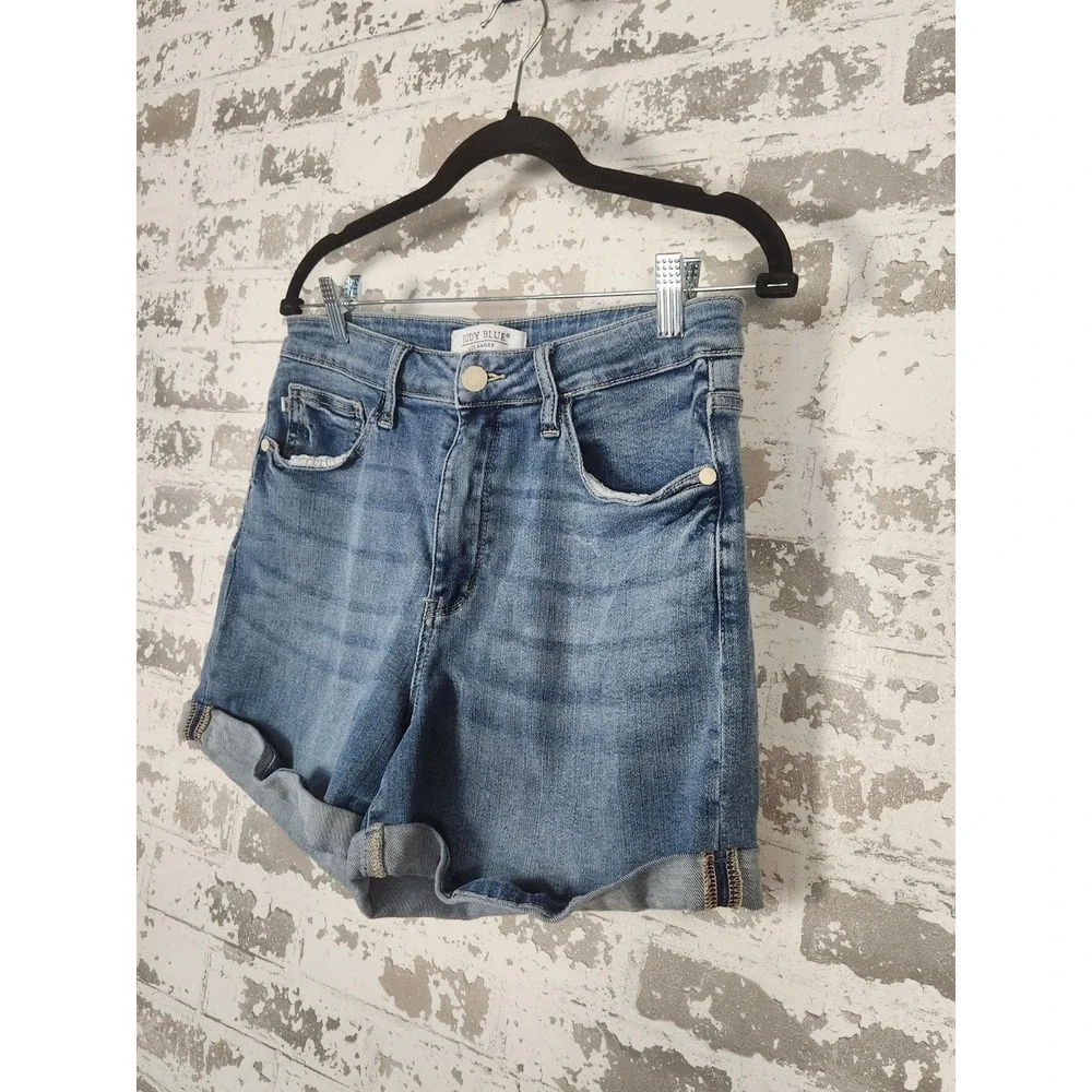 Judy Blue Jeans Shorts Size Large Blue Stretch Denim‎ Cuff Hem JB150096
